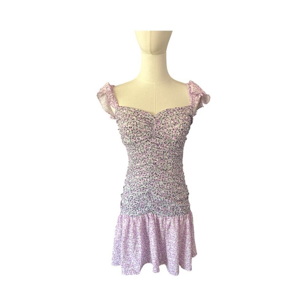 French Connection Lilac Floral Mini Dress Size 2 Smocked Ruffle Hem NWT - Picture 5 of 14
